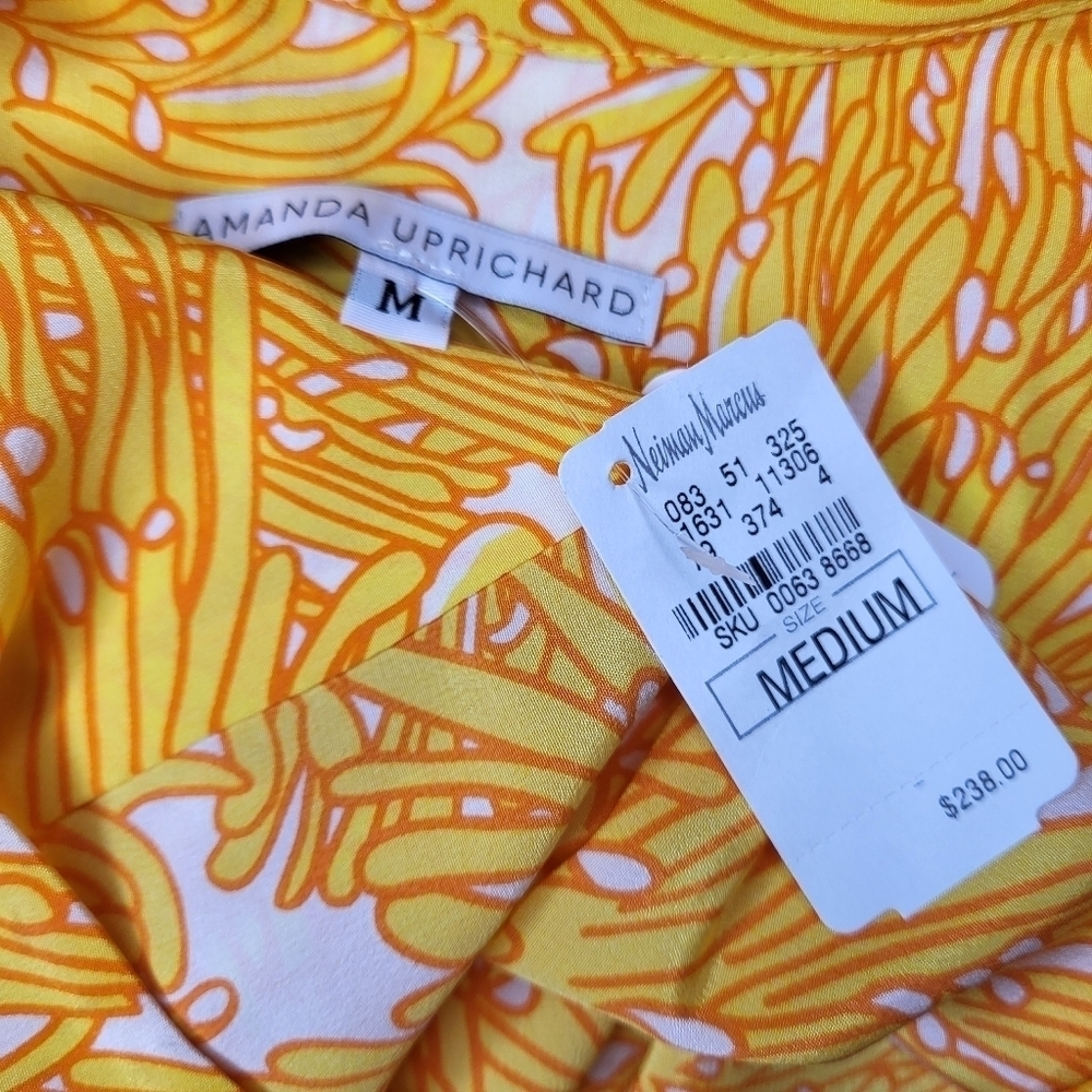 Amanda Uprichard dress yellow white floral tunic v neck knee length size M NWT - Picture 10 of 11